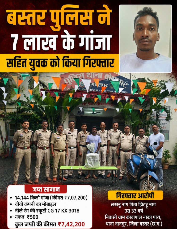 उड़ीसा से जगदलपुर ला रहा था 14.144 किलो गांजा, बोधघाट पुलिस ने स्कूटी समेत आरोपी को दबोचा