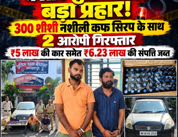नशे के कारोबार पर बस्तर पुलिस का बड़ा प्रहार! 300 शीशी प्रतिबंधित कफ सिरप के साथ दो आरोपी गिरफ्तार, ₹6.23 लाख की संपत्ति जब्त