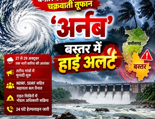 बस्तर में चक्रवात ‘अर्नब’ की आहट से अलर्ट! इंद्रावती समेत प्रमुख नदियों पर प्रशासन की पैनी नजर, 24 घंटे कंट्रोल रूम सक्रिय